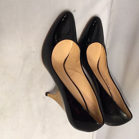 GIUESEPPE ZANOTTI BLACK PATENT LEATHER SCULPTED WOODEN HEELS PUMP SIZE 7 - Picture 1 of 6